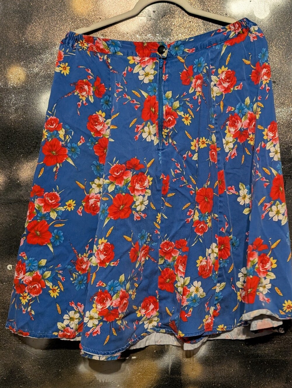 Hearts & Roses London Blue Floral Print Flare Skirt Rockabilly Pinup Size USA 14